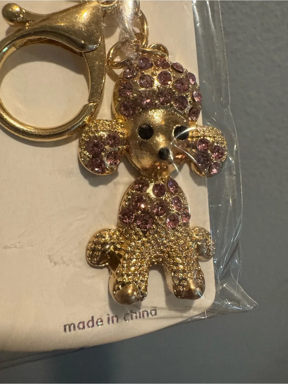 Gold Tone Pink Poodle Keychain or Bag Charm